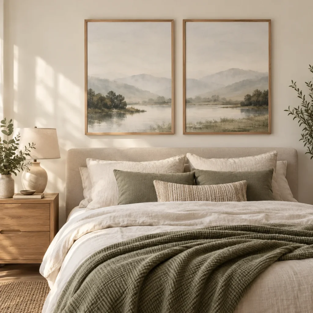 Cặp tranh trang trí trong phòng ngủ hiện đại