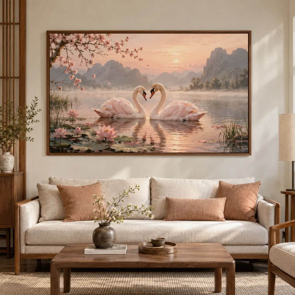 Tranh Đôi Cánh Bình Yên Thiên Nga Hồng Hạc Uyên Ương