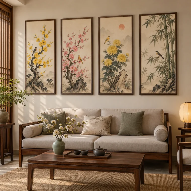 Bộ Tranh Mai Đào Cúc Gọi Mùa Xuân
