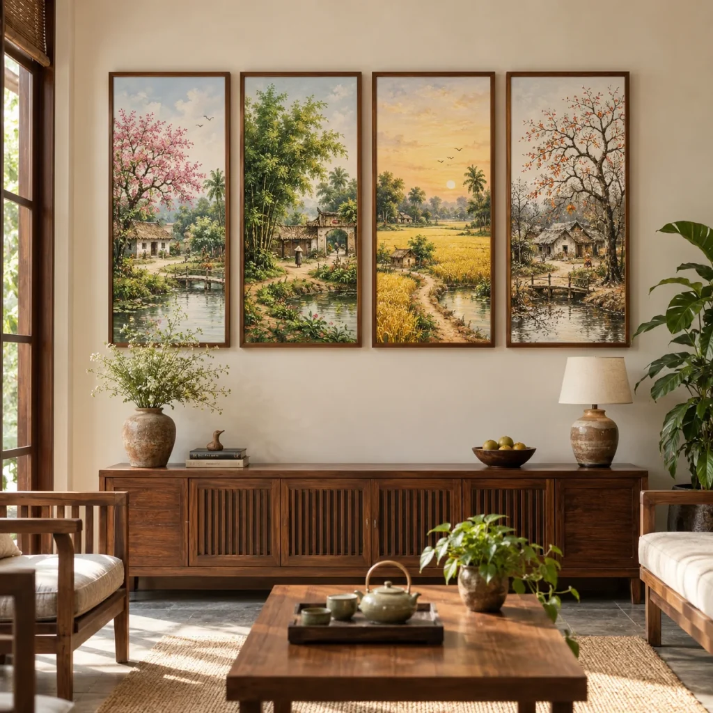 Bộ Tranh Miền Quê Bốn Mùa Gợi Nhớ Nếp Nhà Việt