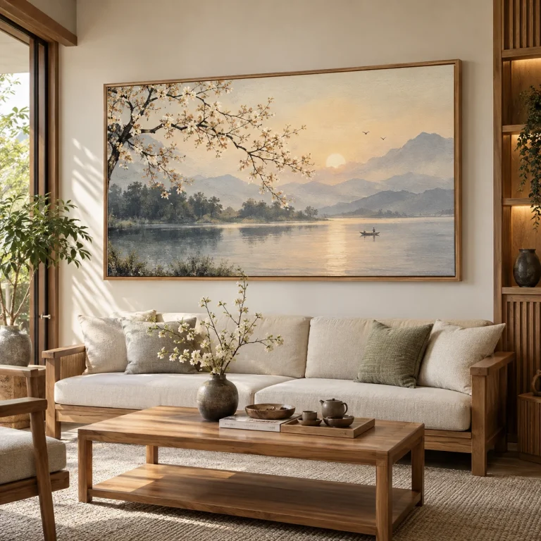 Tranh phòng khách Nhật Hạ Canvas Phủ Mờ Khung Sồi