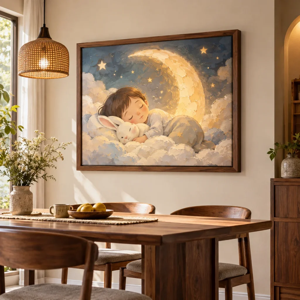 Tranh phòng em bé Hòa Quang In UV Mỹ Thuật Khung Walnut
