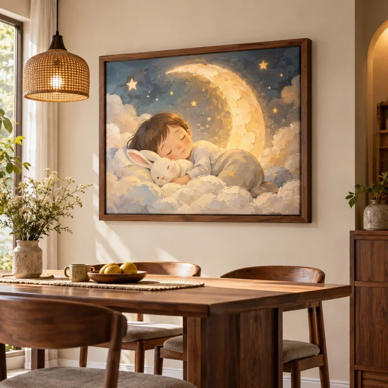 Tranh phòng em bé Hòa Quang In UV Mỹ Thuật Khung Walnut