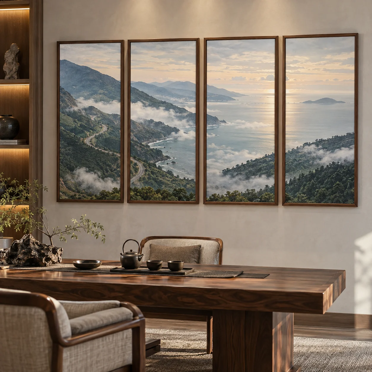 Tranh bộ 4 Hải Vân In UV Mỹ Thuật Khung Walnut
