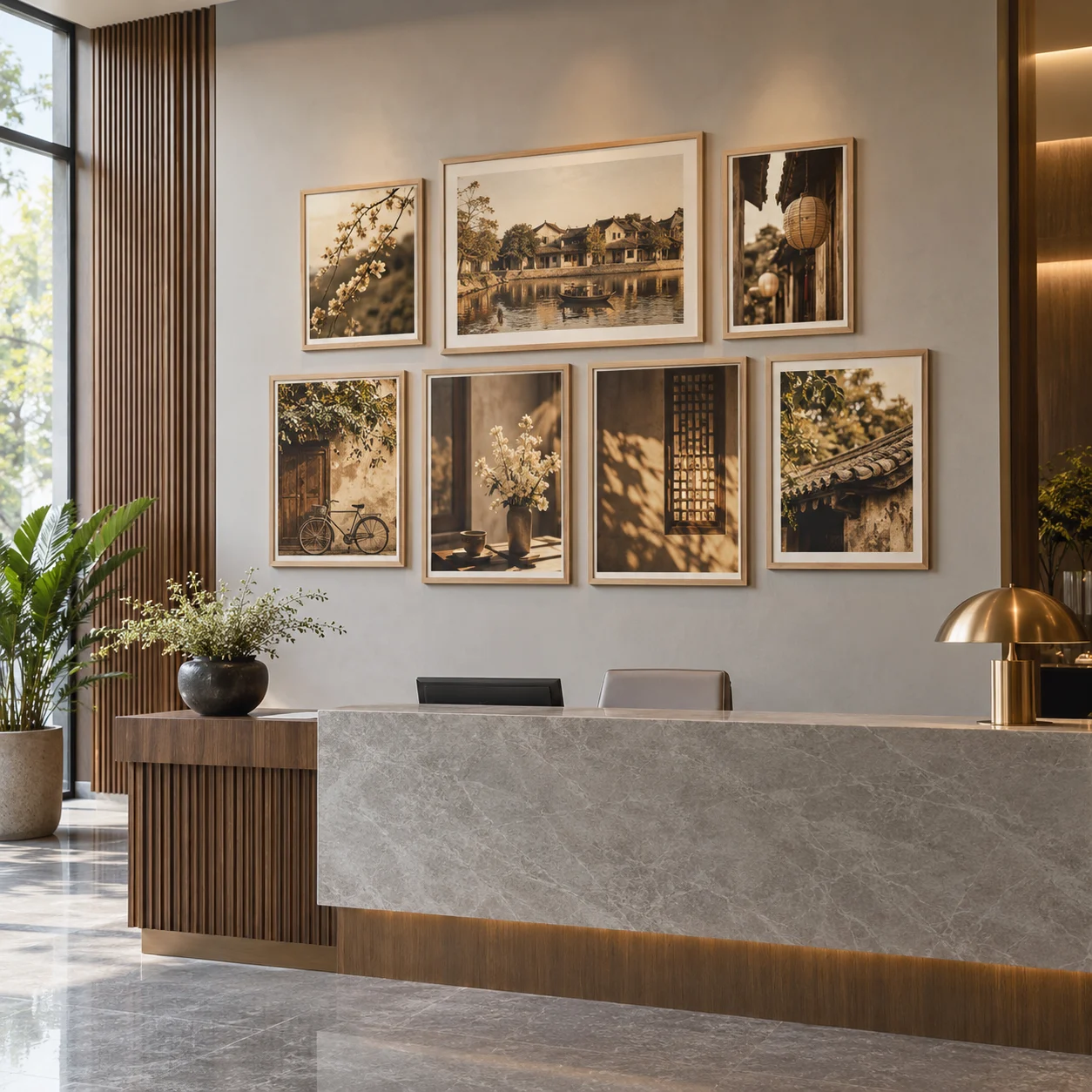 Tranh bộ 7 Hoài Niệm In Fine Art Viền Gỗ Sáng