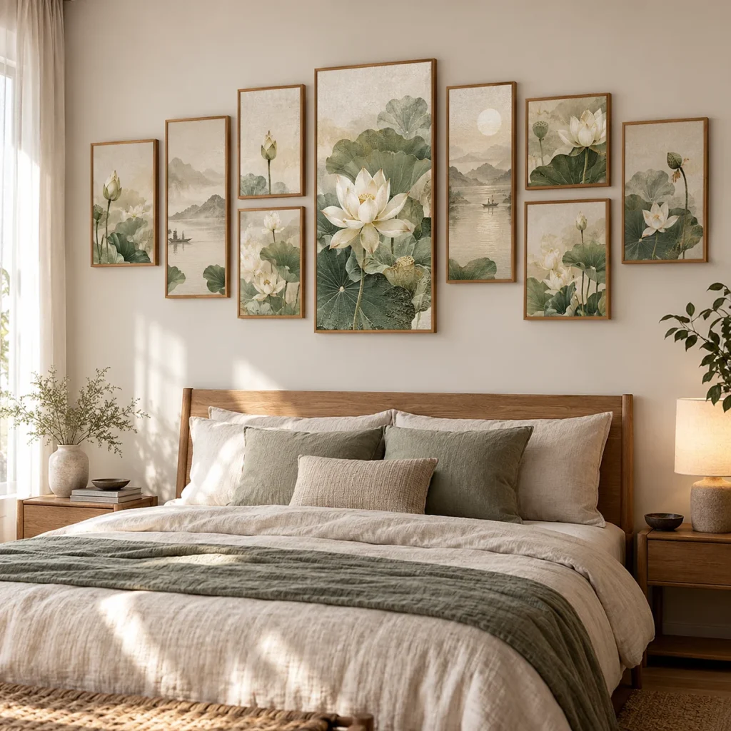 Tranh ghép bộ 10 Minh Tâm Bề Mặt Lì Khung Gỗ Tự Nhiên