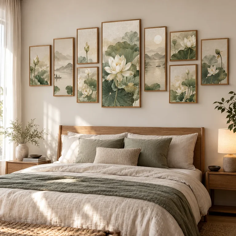 Tranh ghép bộ 10 Minh Tâm Bề Mặt Lì Khung Gỗ Tự Nhiên