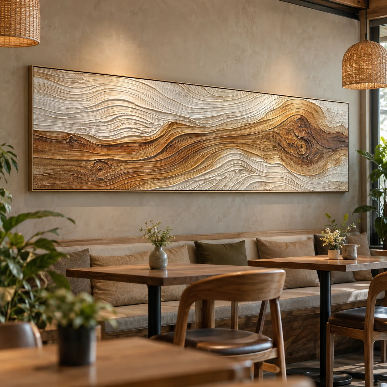 Tranh ngang panorama Vân Gỗ Sơn Dầu Đắp Nổi Viền Mảnh