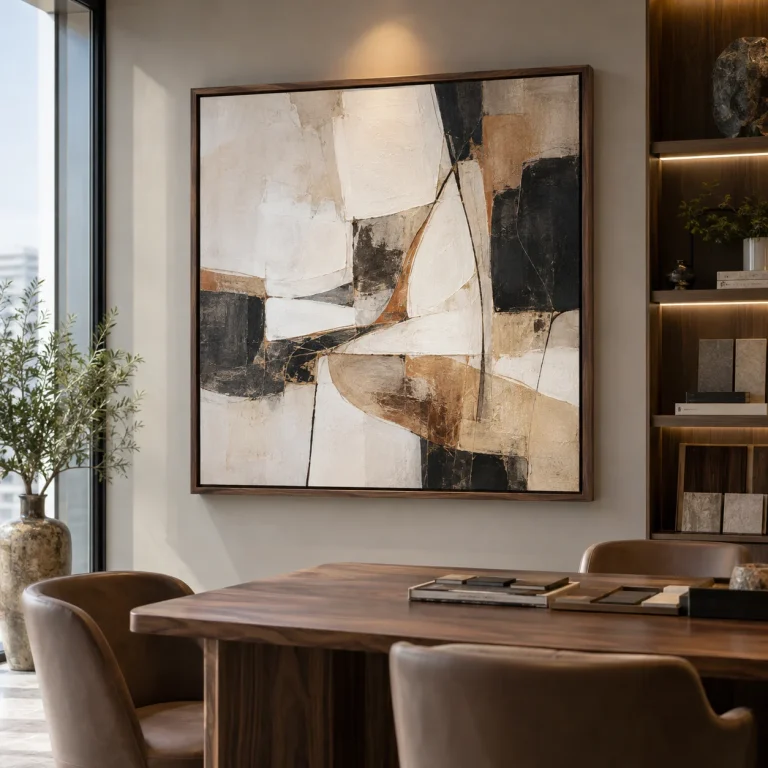 Tranh trừu tượng Dáng Mới In UV Mỹ Thuật Khung Walnut