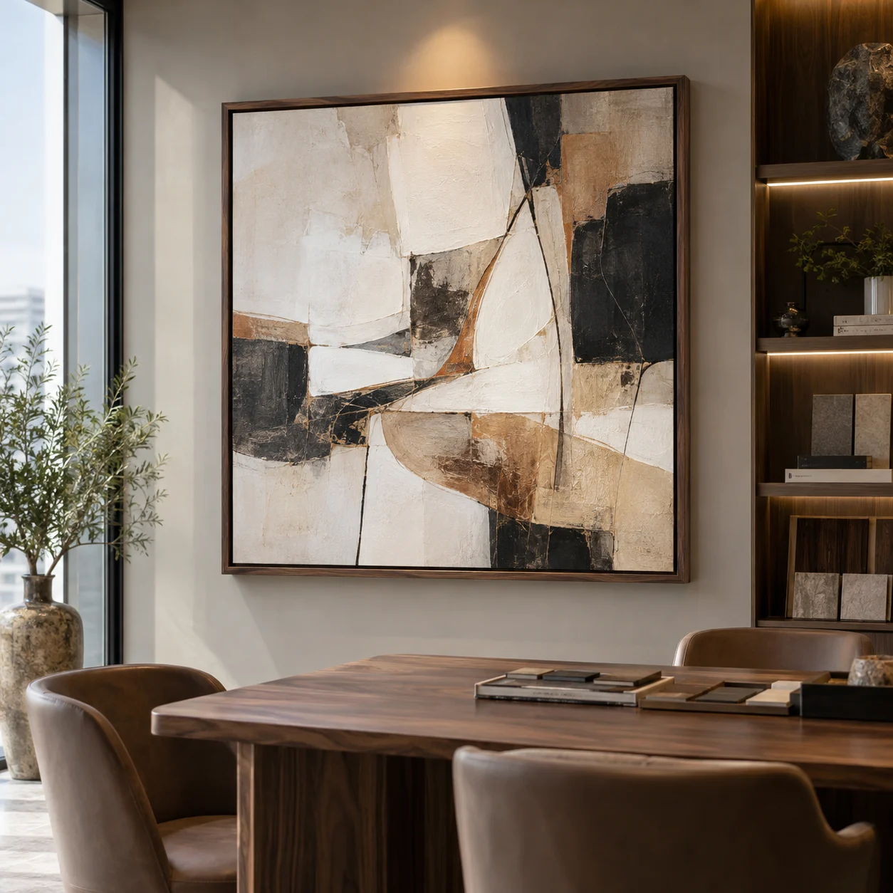 Tranh trừu tượng Dáng Mới In UV Mỹ Thuật Khung Walnut