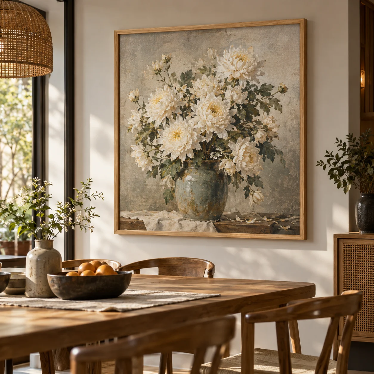 Tranh hoa cúc Lam Sơn Canvas Phủ Mờ Khung Sồi