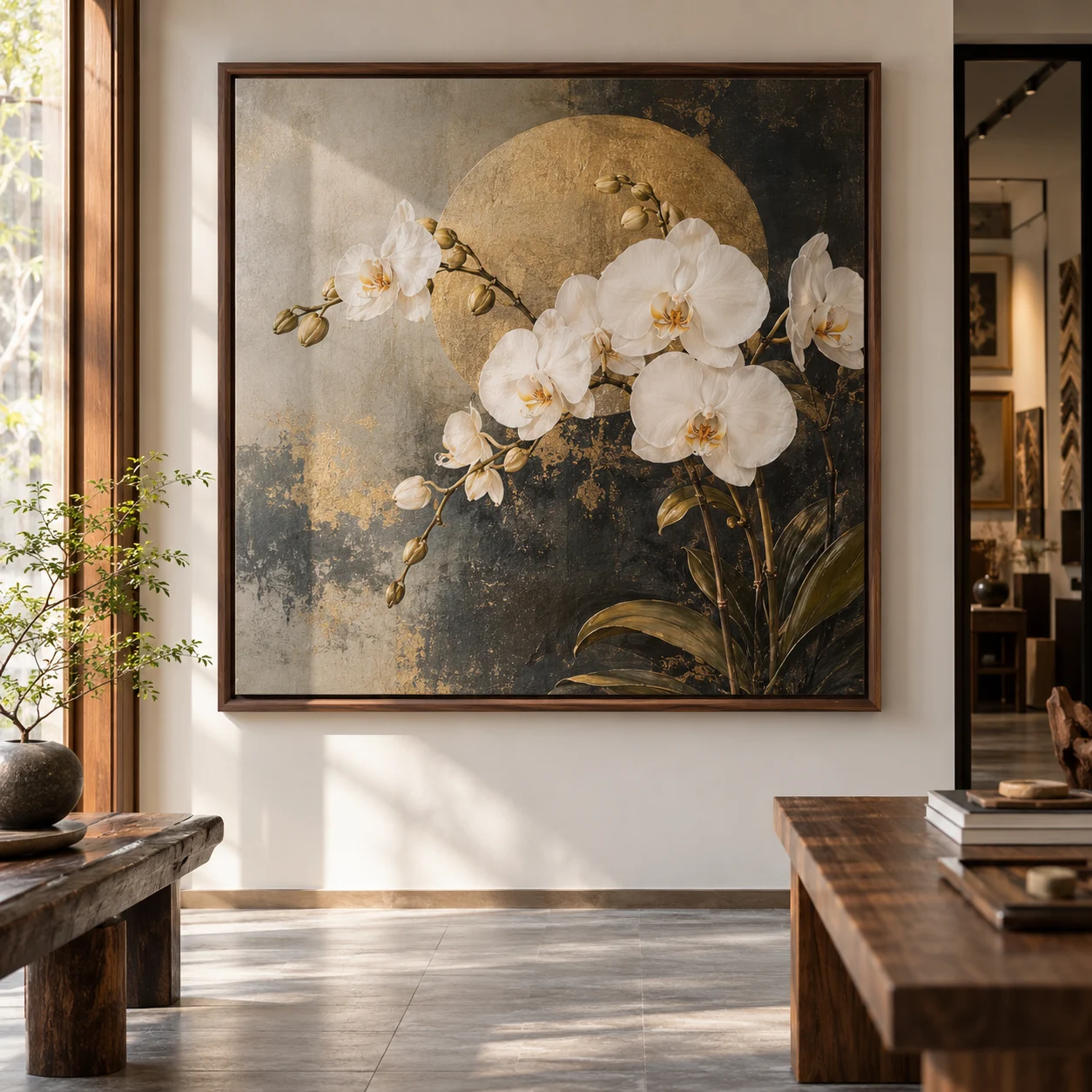 Tranh hoa lan Ánh Ngọc In UV Mỹ Thuật Khung Walnut