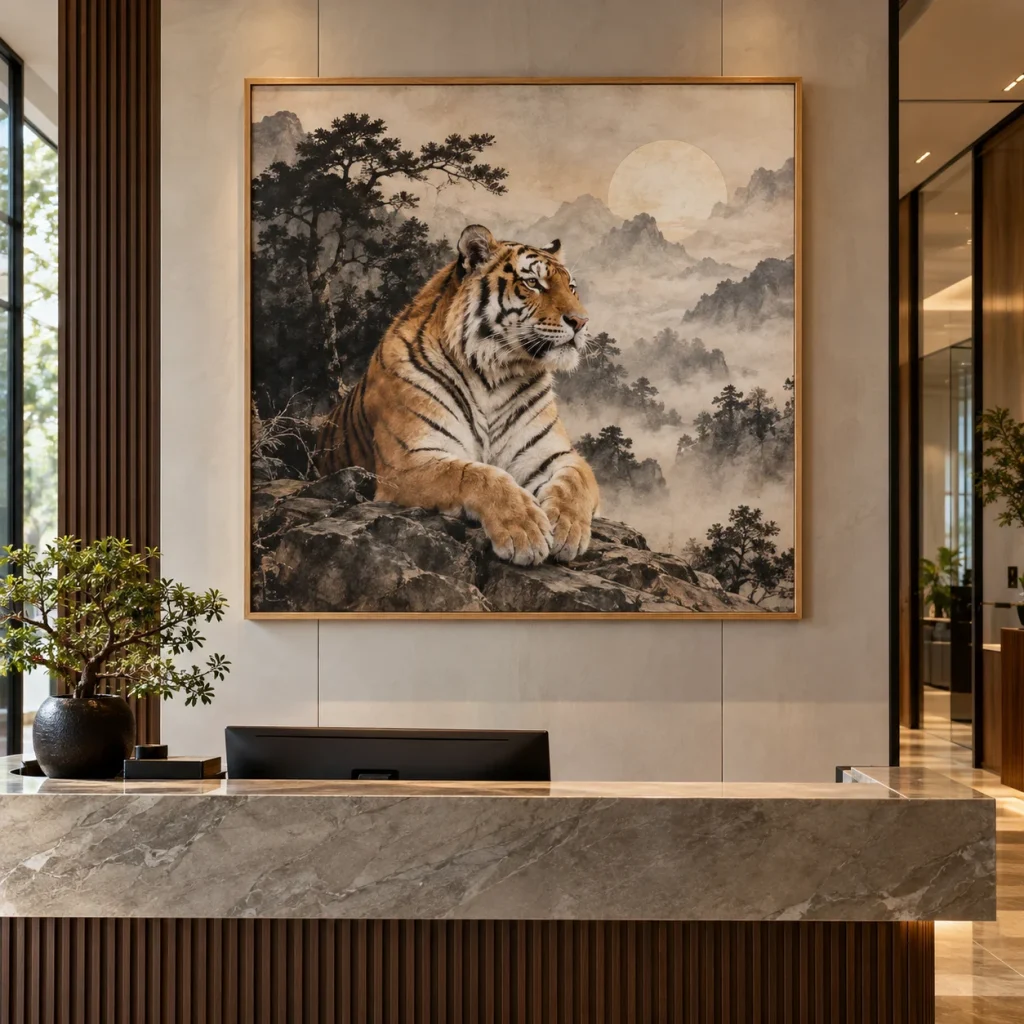 Tranh con hổ (cọp) An Nhiên Canvas Phủ Mờ Khung Sồi