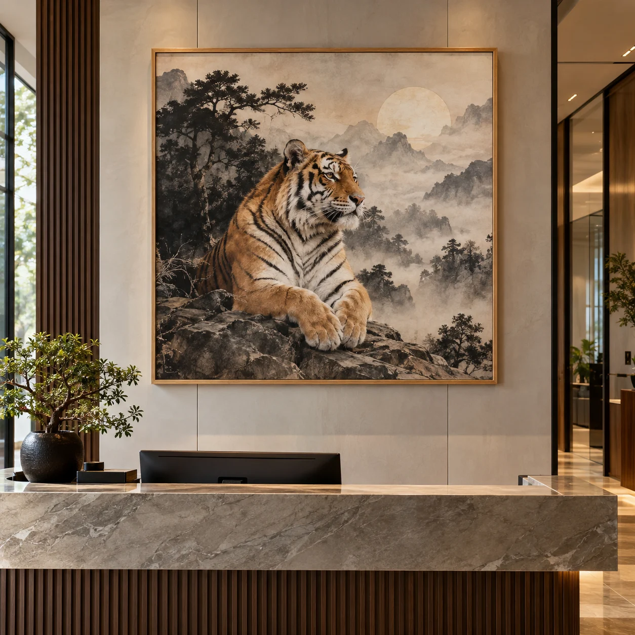 Tranh con hổ (cọp) An Nhiên Canvas Phủ Mờ Khung Sồi