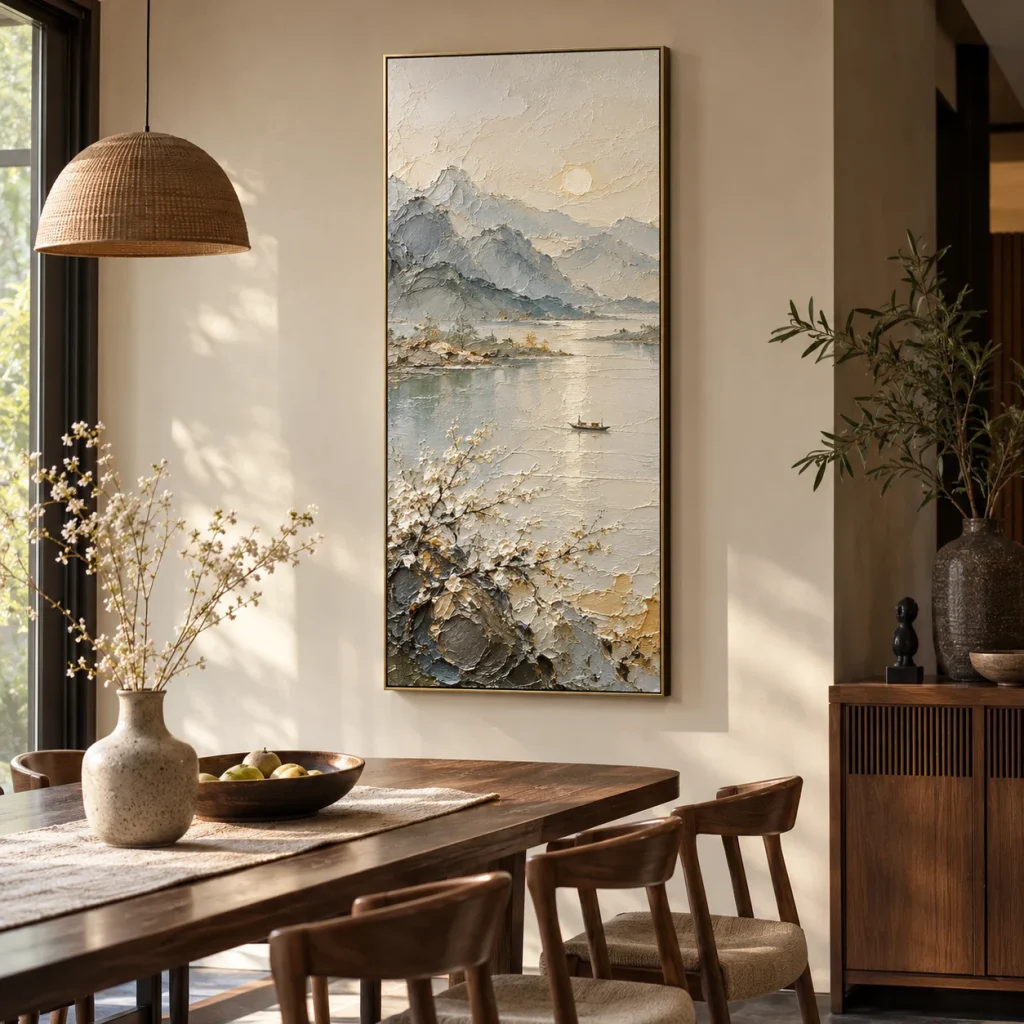 Tranh canvas thả dọc Tĩnh Lặng Sơn Dầu Đắp Nổi Viền Mảnh