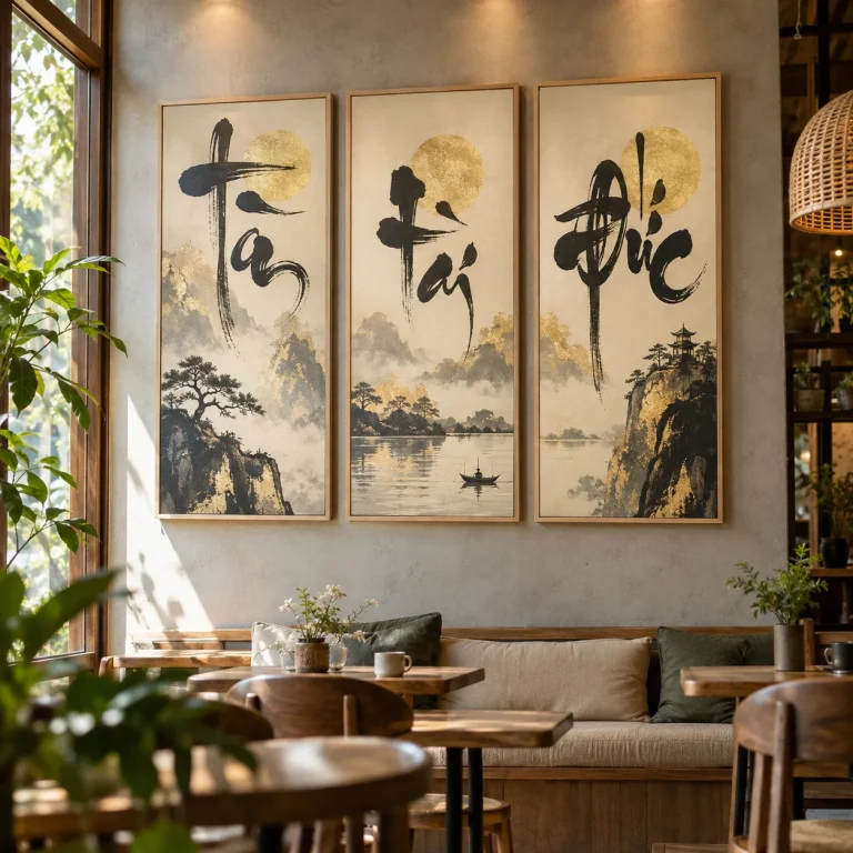Tranh tâm tài đức Trường An Canvas Phủ Mờ Khung Sồi