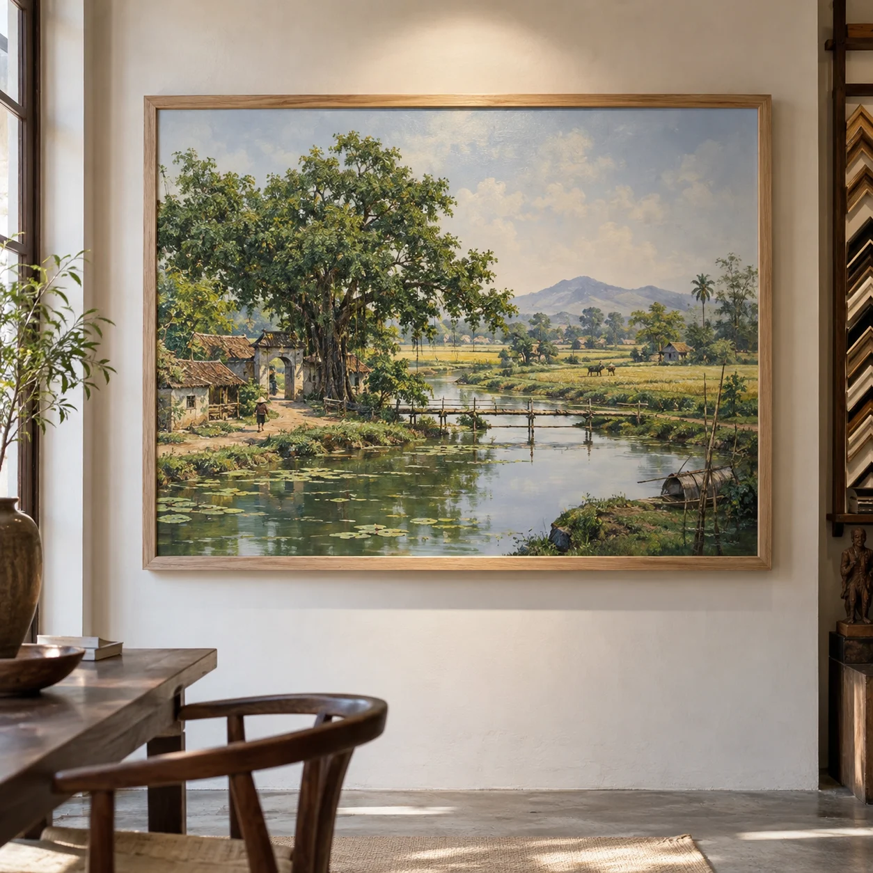 Tranh đồng quê Hải Vân Canvas Phủ Mờ Khung Sồi