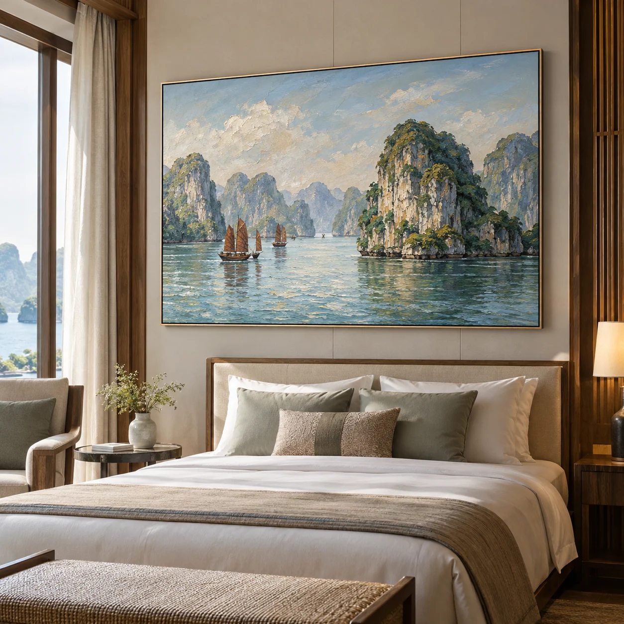 Tranh Hạ Long Minh Tâm Sơn Dầu Đắp Nổi Viền Mảnh