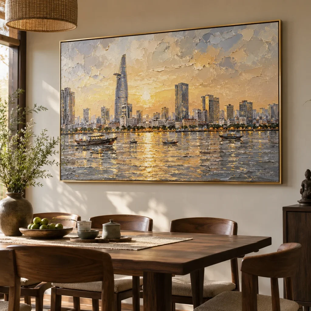 Tranh Hà Nội Tân Thời In UV Mỹ Thuật Khung Walnut