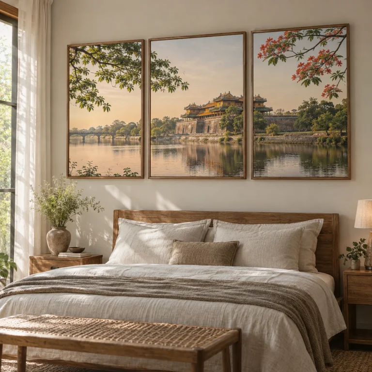 Tranh Hội An Tân Thời In UV Mỹ Thuật Khung Walnut