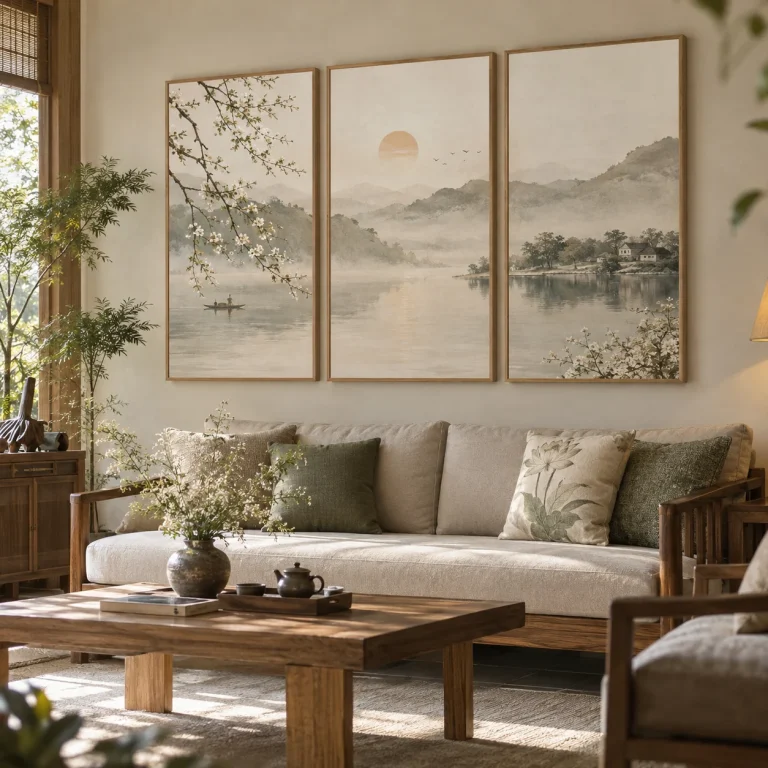 Tranh Nhật Bản Ánh Ngọc In Fine Art Viền Gỗ Sáng