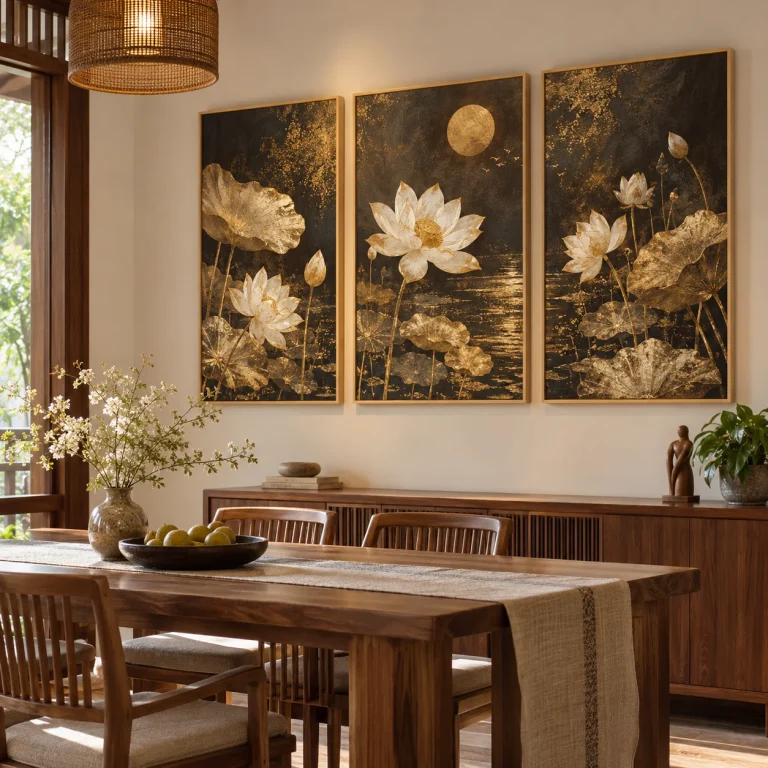 Tranh Trung Quốc Kim Sa In UV Mỹ Thuật Khung Walnut