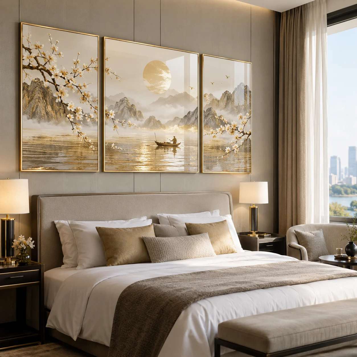 Tranh cho người mệnh Kim Hoài Niệm Tráng Gương Viền Champagne