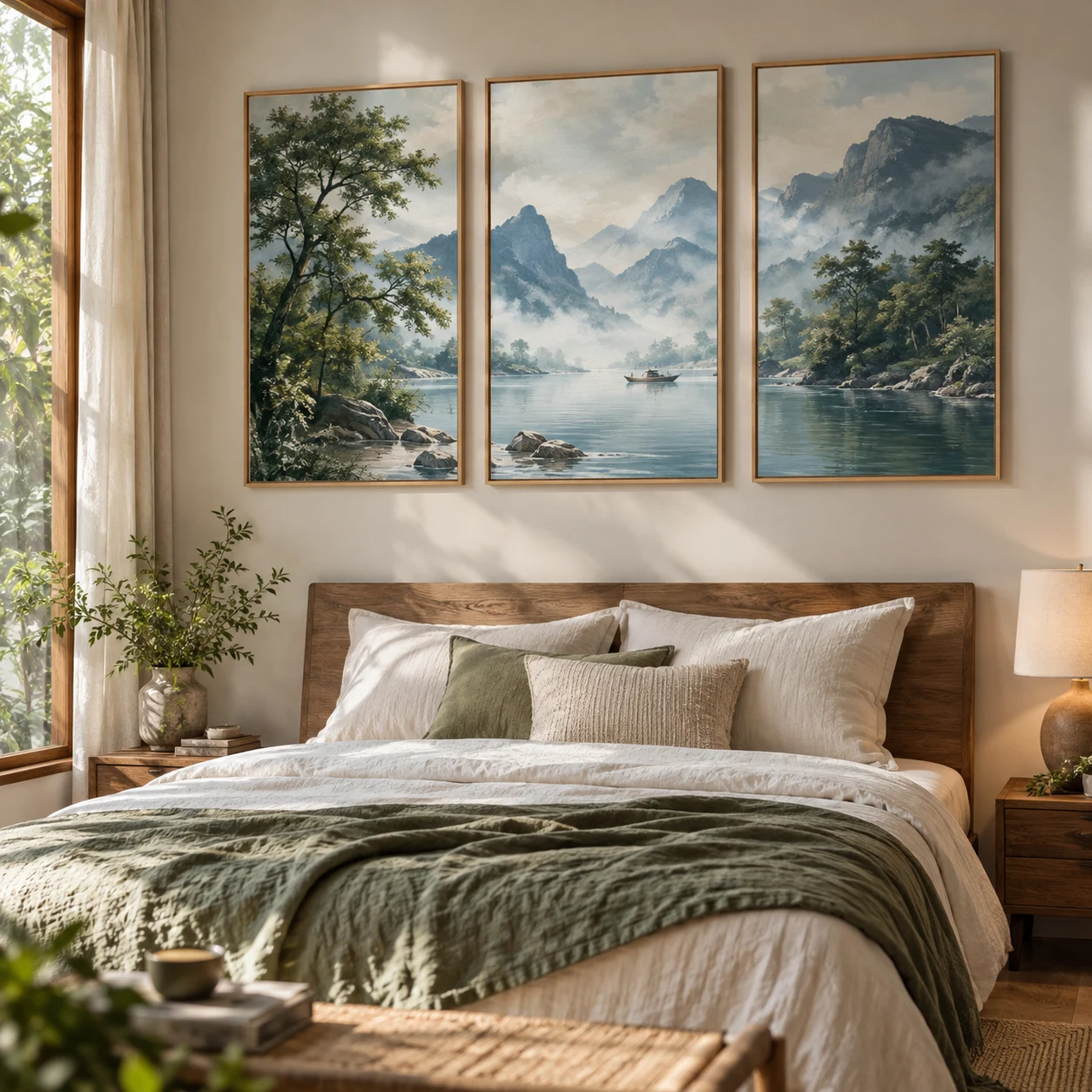 Tranh cho người mệnh Thủy Mộc Sắc Canvas Phủ Mờ Khung Sồi