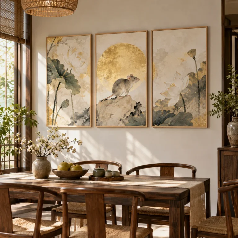Tranh cho người tuổi Tý Thanh Nhã In Fine Art Viền Gỗ Sáng