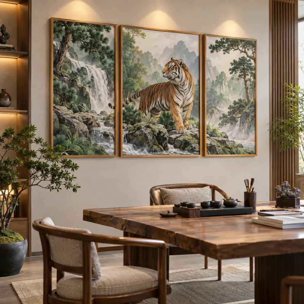 Tranh cho người tuổi Dần Mộc Sắc Canvas Phủ Mờ Khung Sồi