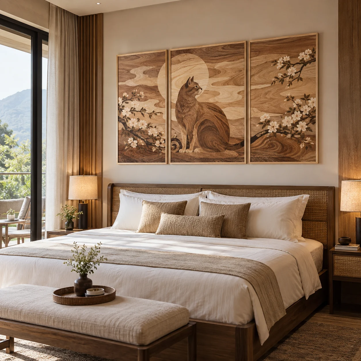 Tranh cho người tuổi Mão Vân Gỗ In Fine Art Viền Gỗ Sáng
