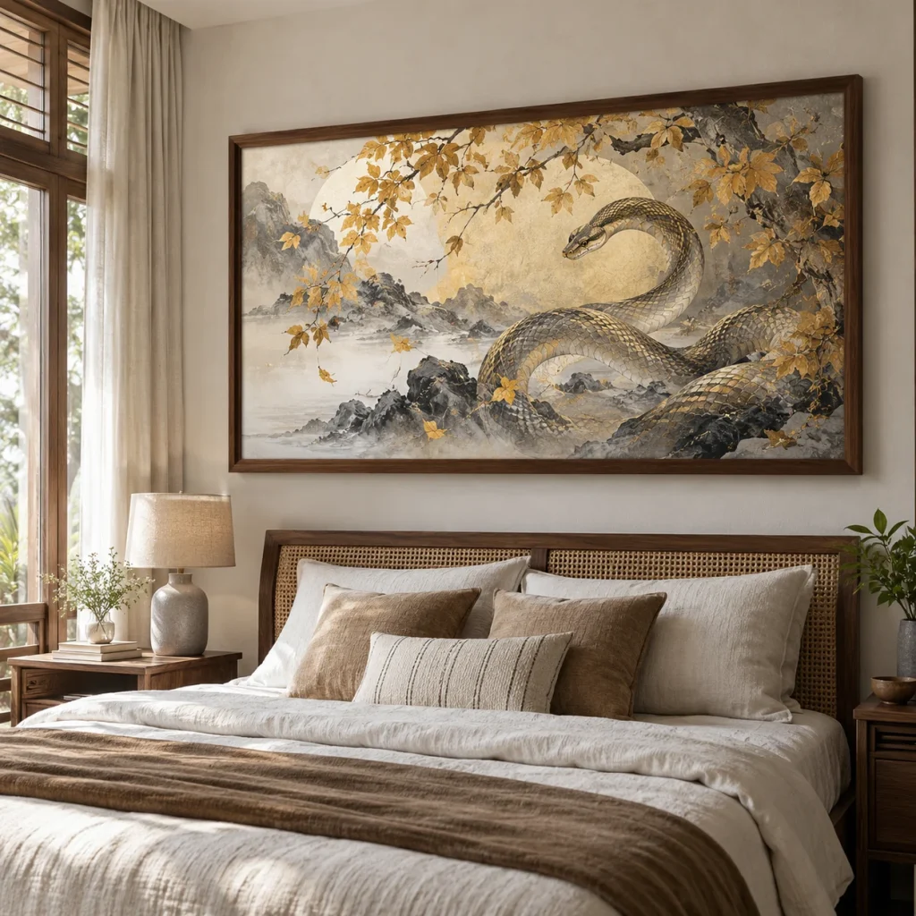 Tranh cho người tuổi Tỵ Thu Phong In UV Mỹ Thuật Khung Walnut