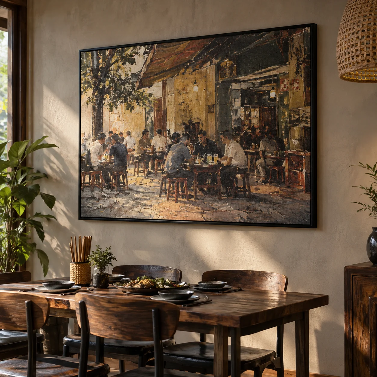 Tranh quán Bia Hòa Quang Canvas Vân Vải Khung Đen