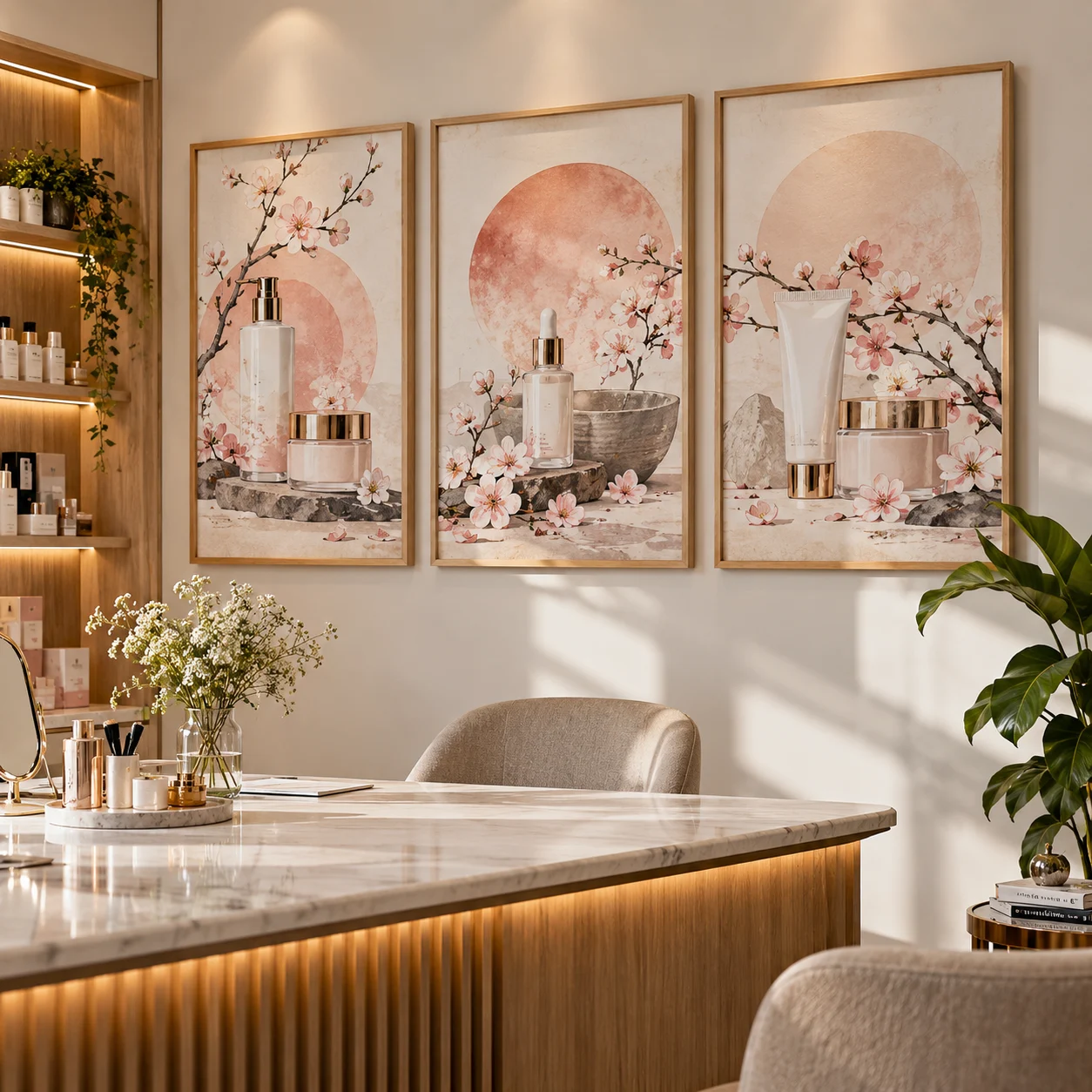 Tranh Shop mỹ phẩm Nhật Hạ Canvas Phủ Mờ Khung Sồi