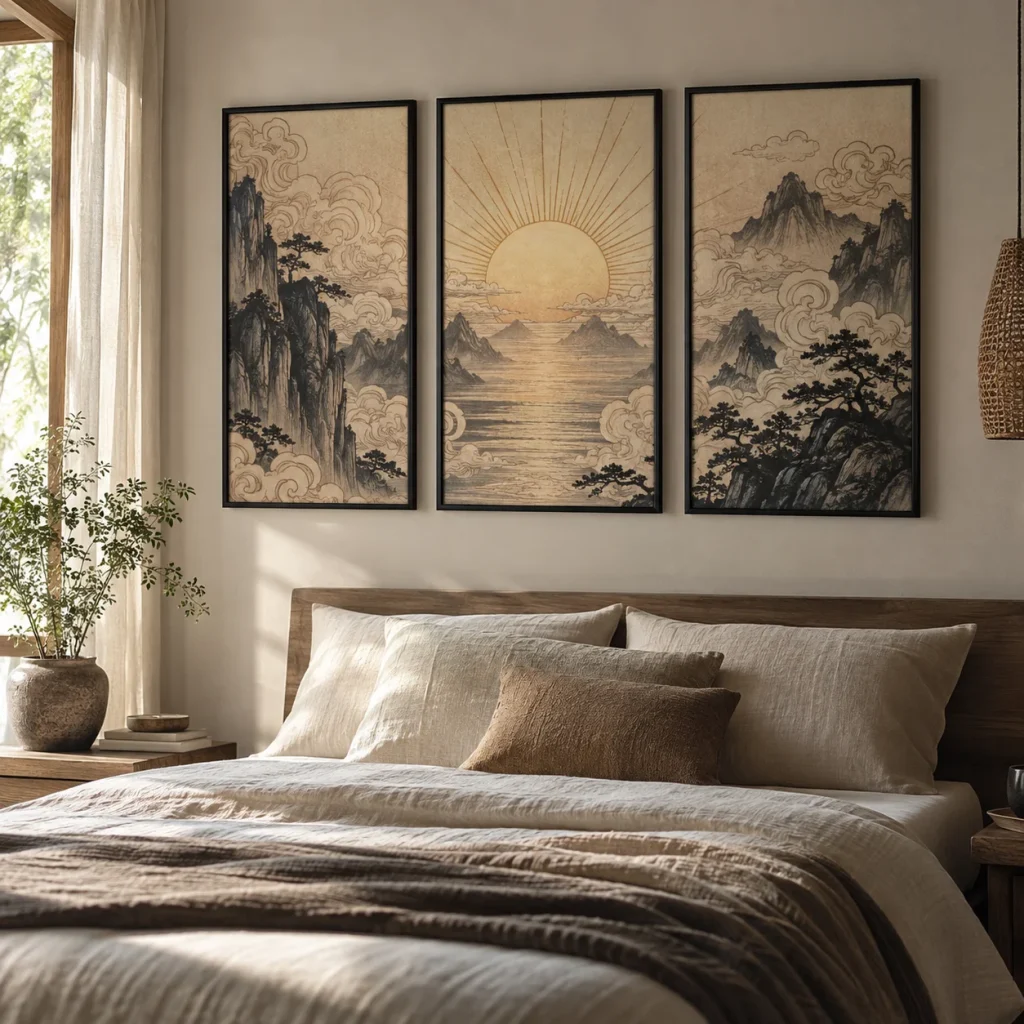 Tranh Xăm tattoo Bình Minh Canvas Vân Vải Khung Đen