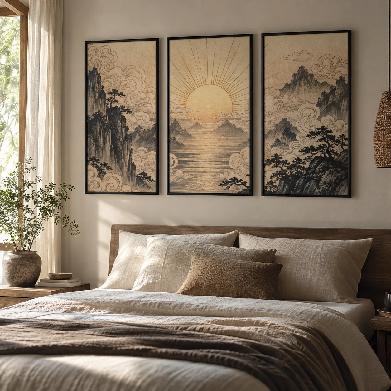 Tranh Xăm tattoo Bình Minh Canvas Vân Vải Khung Đen