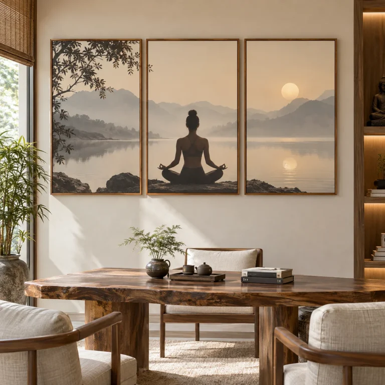 Tranh Yoga Tĩnh Lặng Bề Mặt Lì Khung Gỗ Tự Nhiên