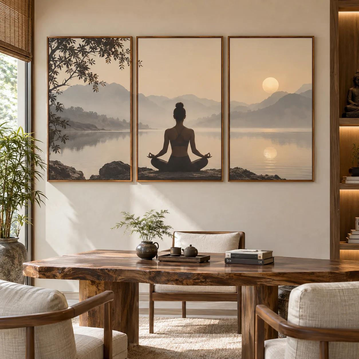 Tranh Yoga Tĩnh Lặng Bề Mặt Lì Khung Gỗ Tự Nhiên