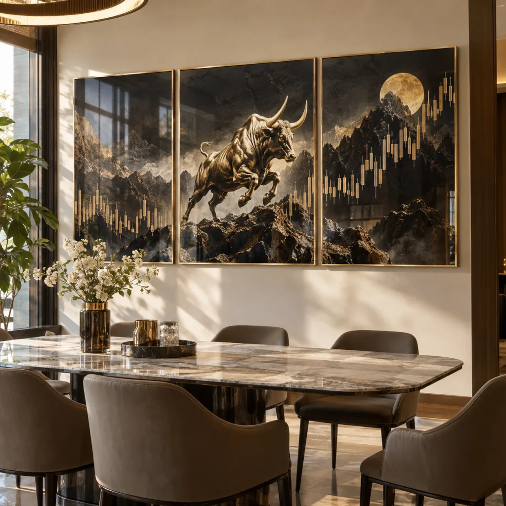 Tranh chứng khoán Lam Sơn Tráng Gương Viền Champagne