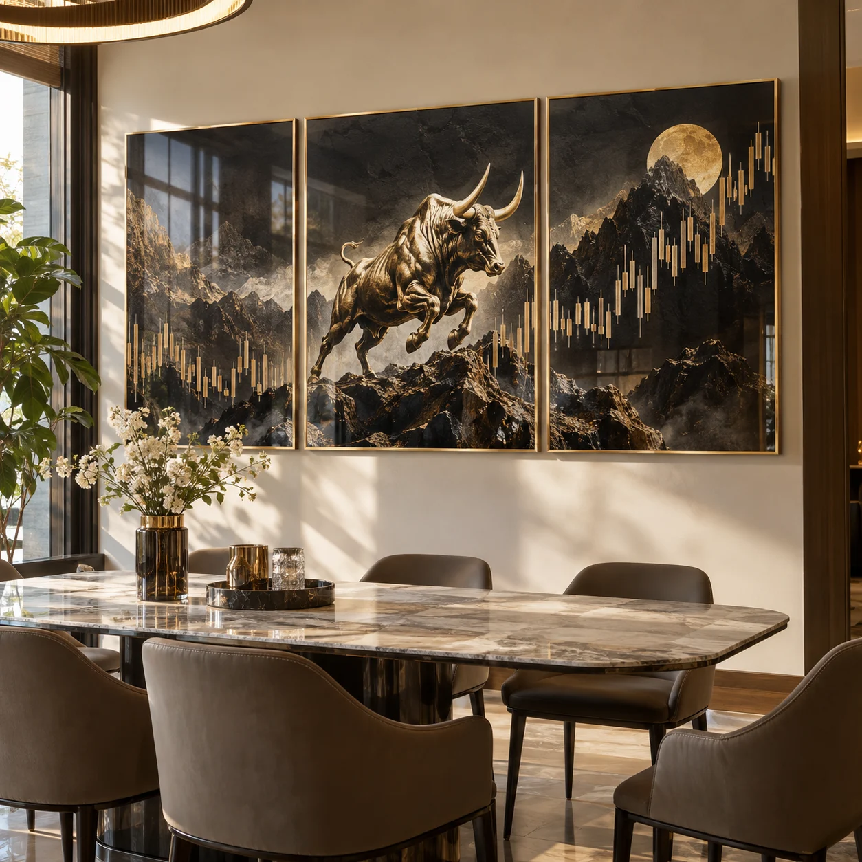 Tranh chứng khoán Lam Sơn Tráng Gương Viền Champagne
