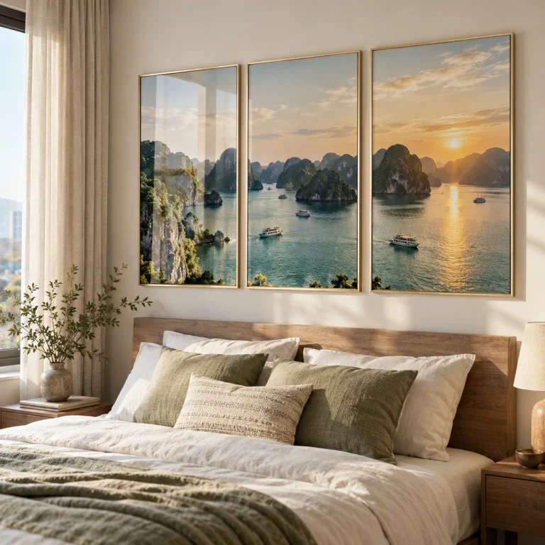 Tranh du lịch An Nhiên Tráng Gương Viền Champagne