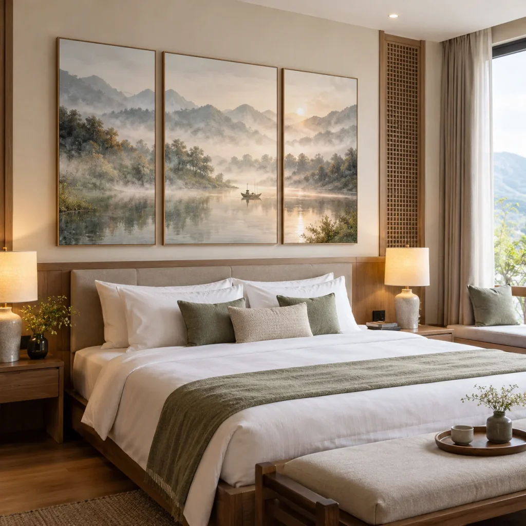 In tranh canvas Sương Mai Gói Thi Công Gọn Tại Công Trình