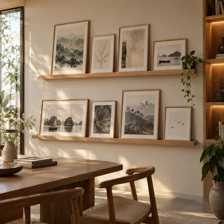 Kệ tranh Thanh Nhã Gỗ Sồi Ghép Góc Mịn