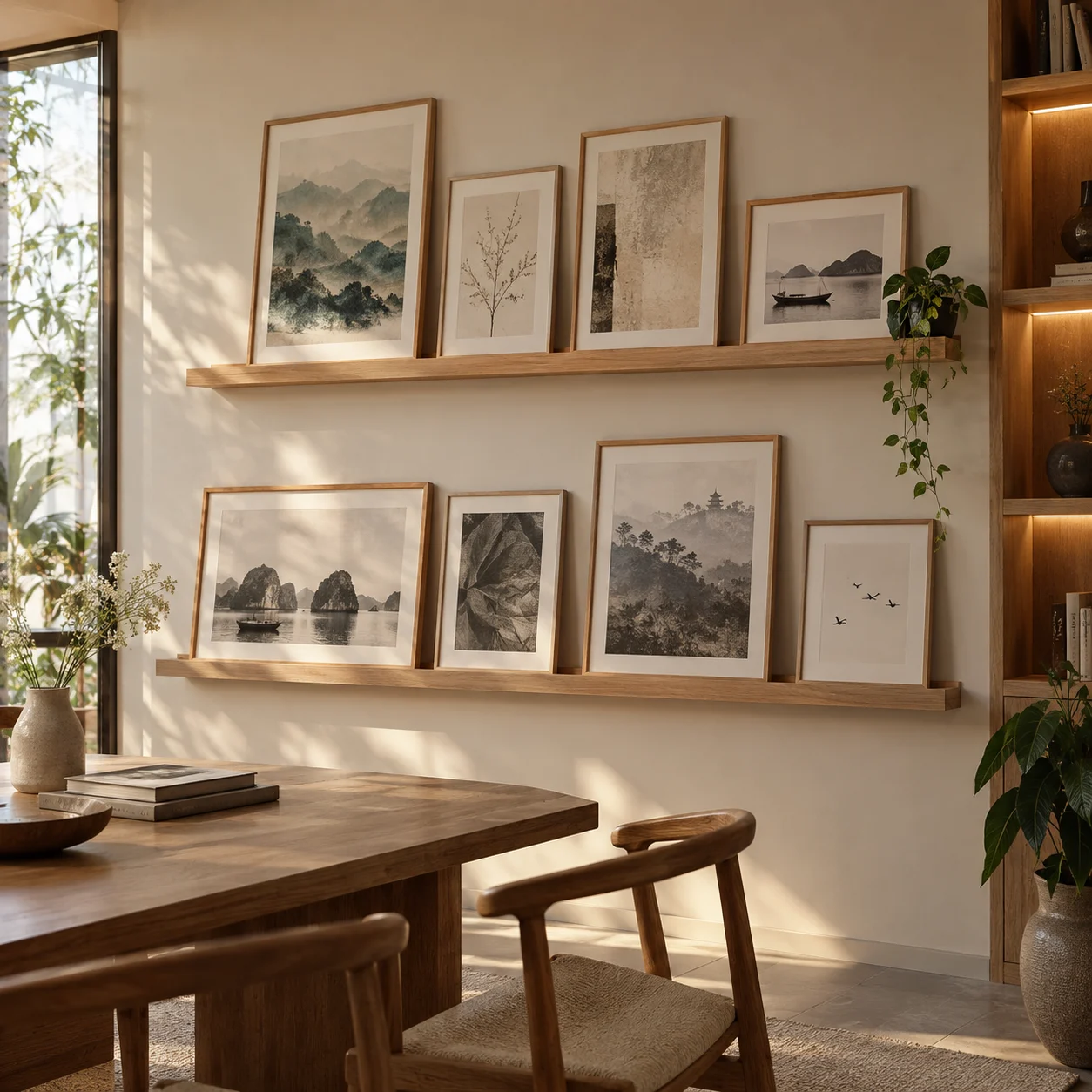 Kệ tranh Thanh Nhã Gỗ Sồi Ghép Góc Mịn