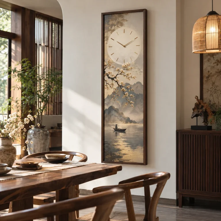 Đồng hồ kiểu đứng An Nhiên In UV Mỹ Thuật Khung Walnut