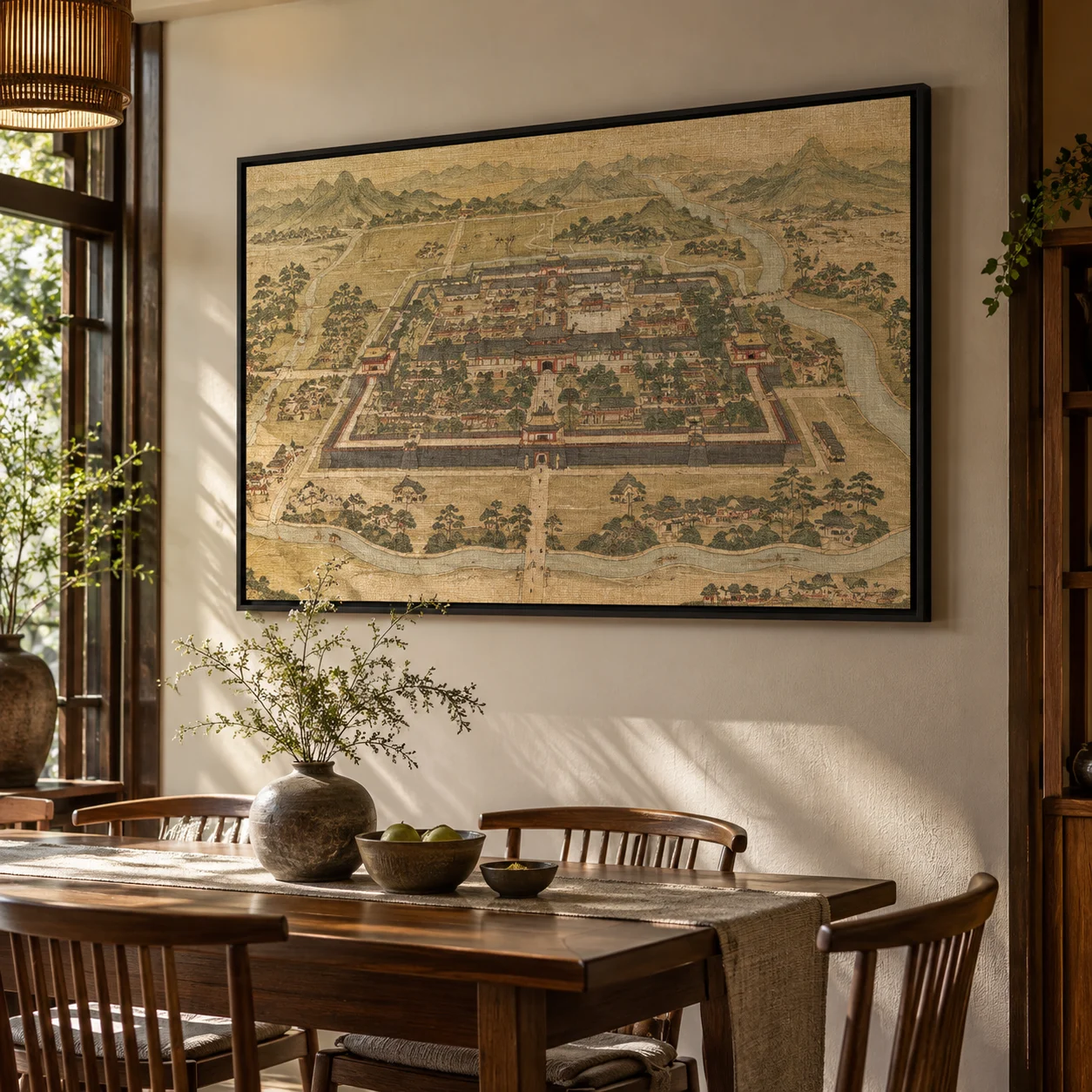 Tranh bản đồ Trường An Canvas Vân Vải Khung Đen