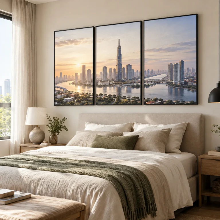 Tranh Bất động sản Dáng Mới Canvas Vân Vải Khung Đen