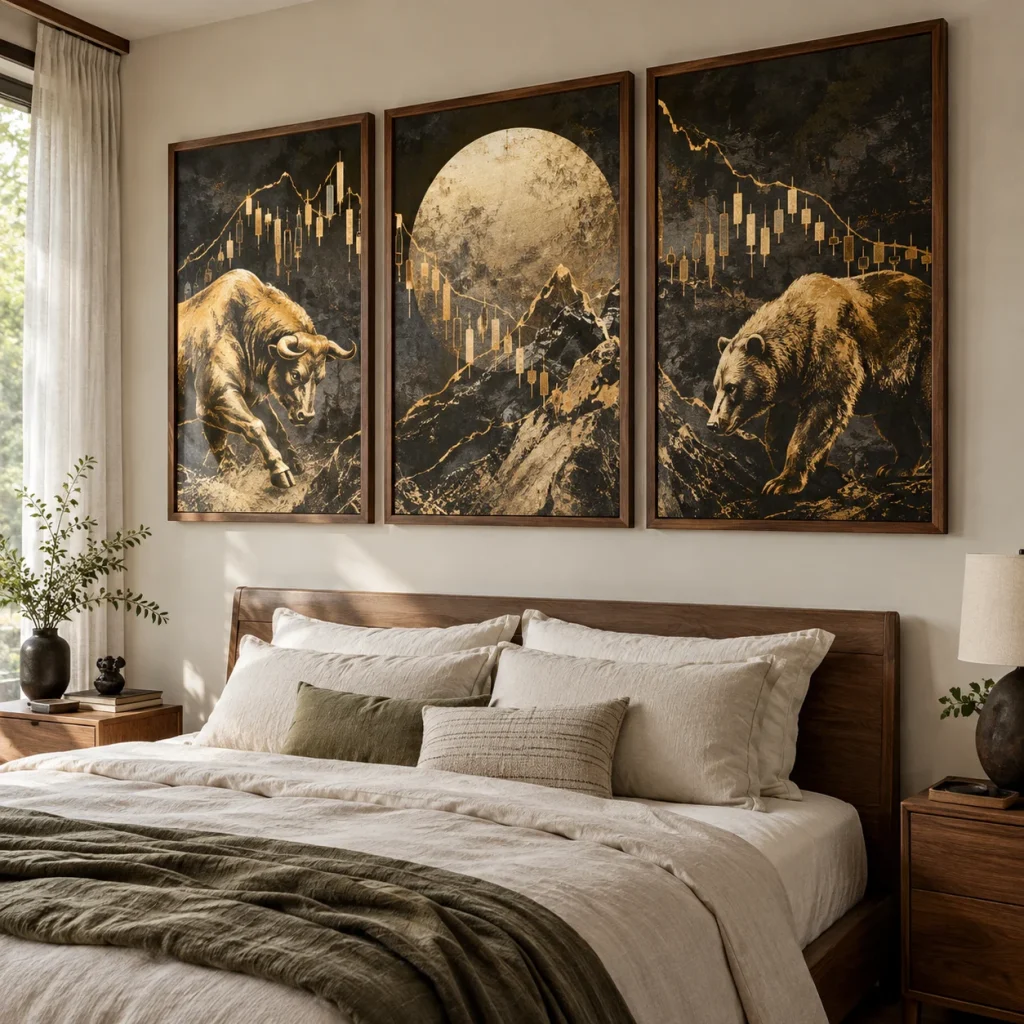 Tranh chứng khoán Ánh Ngọc In UV Mỹ Thuật Khung Walnut