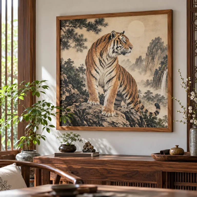 Tranh con hổ (cọp) Đông Phương Bề Mặt Lì Khung Gỗ Tự Nhiên
