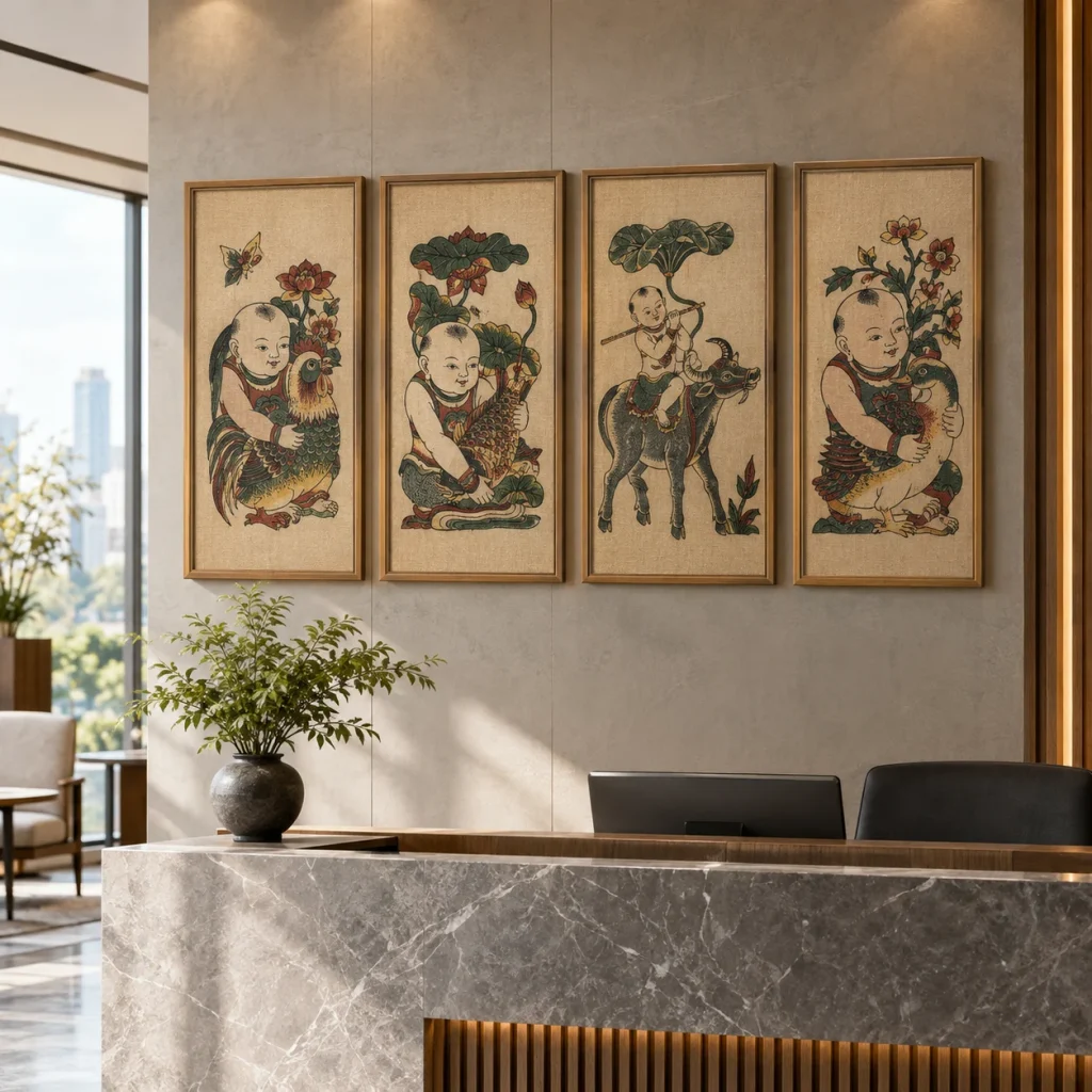 Tranh dân gian Việt Nam Kim Sa Canvas Phủ Mờ Khung Sồi